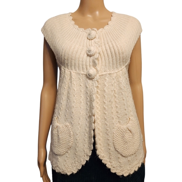 Saint Tropez West Sweaters - Saint Tropez White Cap Sleeve Knit Cardigan Sweater Size L